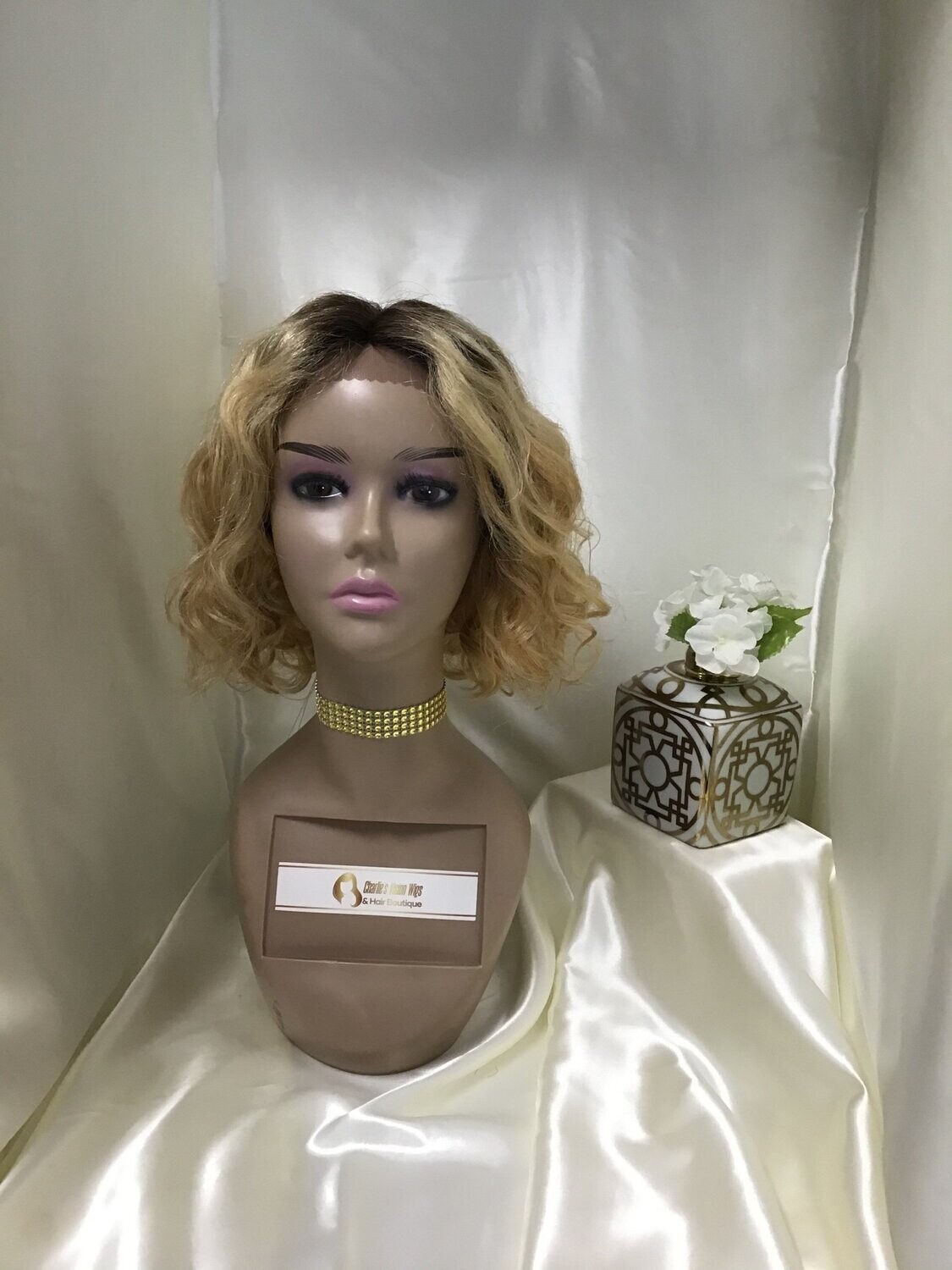 #1B/27 100% Human Hair Invisible Lace Front Wig 14' inches