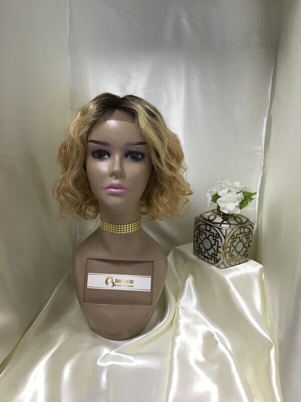 #1B/27 100% Human Hair Invisible Lace Front Wig 14' inches