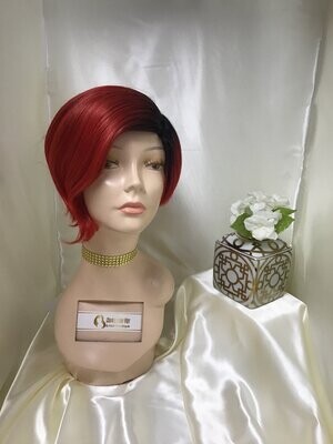Synthetic Lace Part Red & Black Bob Wig 10' inches