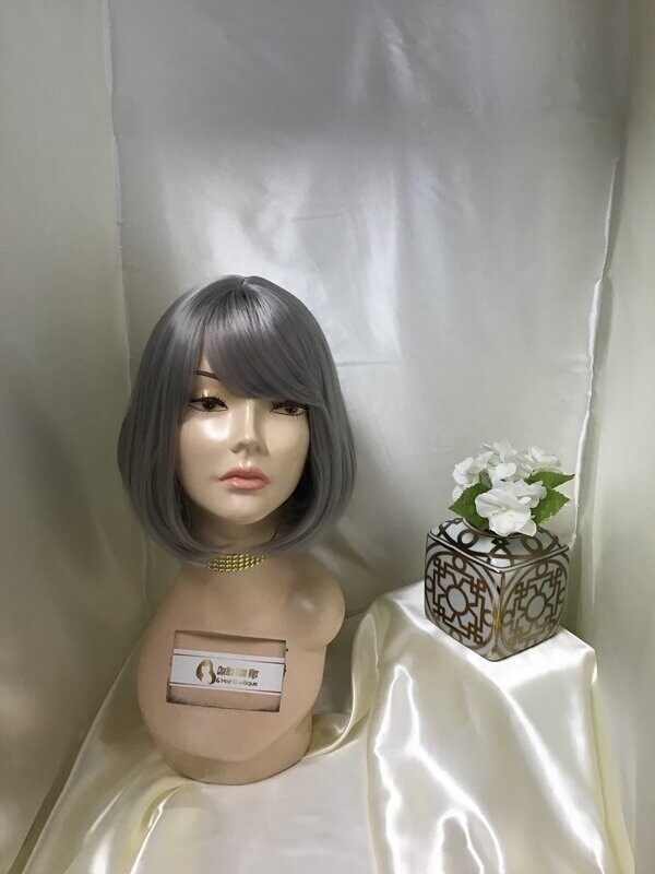 Synthetic  Gray Wig With Bangs 10' inches