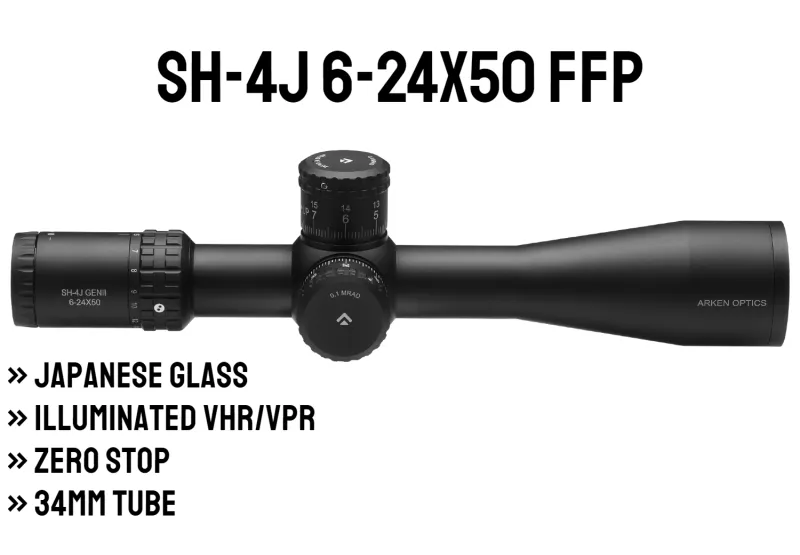 SH-4J 6-24X50 FFP Illuminated VHR/VPR - Zero Stop - 34mm Tube SH-4J 6-24X50 FFP Illuminated VHR/VPR - Zero Stop - 34mm Tube