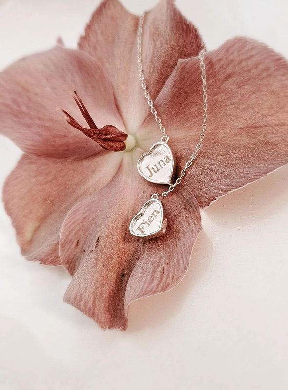 2 hartjes boven/onder ketting 925 zilver