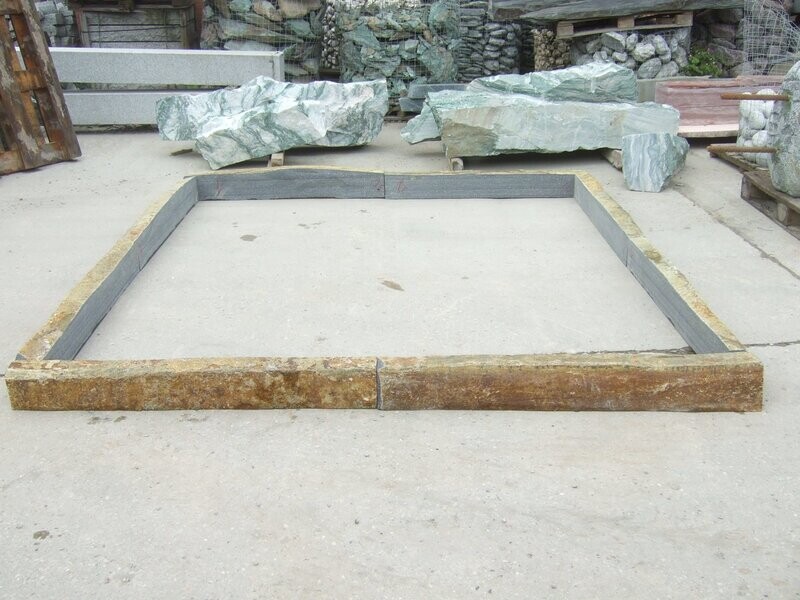 Basalt-Einfassung afghanisch, OF & außen natur, innen & unten gesägt, Köpfe & Kanten geschliffen Basalt-Einfassung afghanisch, OF & außen natur, innen & unten gesägt, Köpfe & Kanten geschliffen