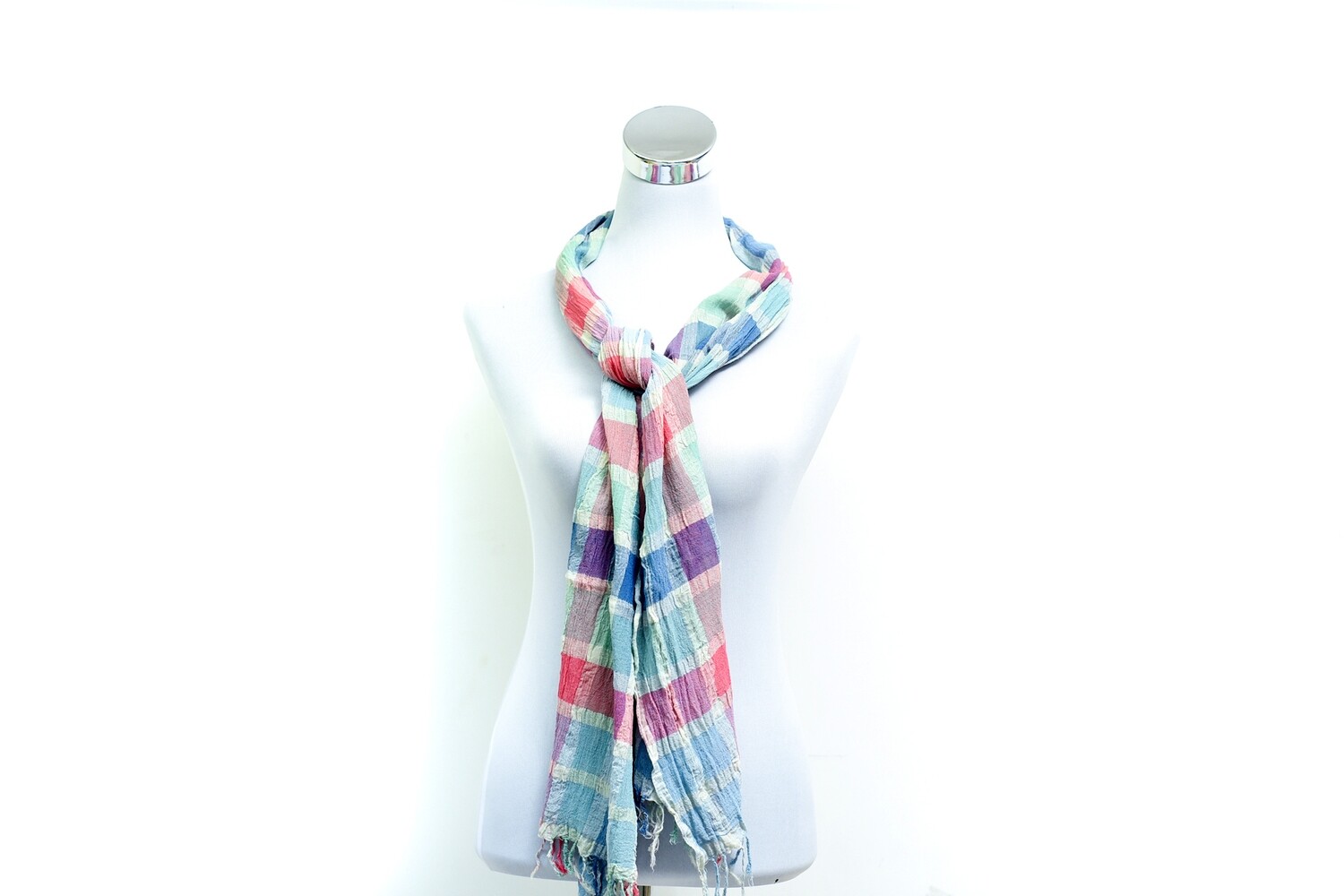 Cotton - Wrinkles Handloom Scarf - Pink &amp; Blue Checked