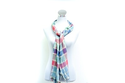 Cotton - Wrinkles Handloom Scarf - Pink &amp; Blue Checked