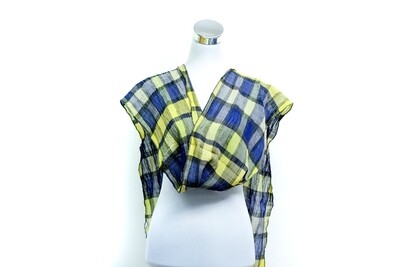 Cotton - Wrinkles Handloom Scarf - Blue &amp; Yellow Checked