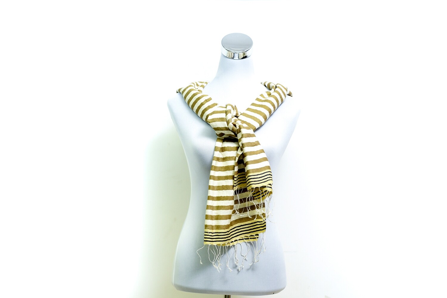 Cotton Weft Stripe Handloom Scarf - Hot Toddy &amp; White Stripped