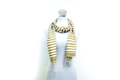 Cotton Weft Stripe Handloom Scarf - Hot Toddy &amp; White Stripped
