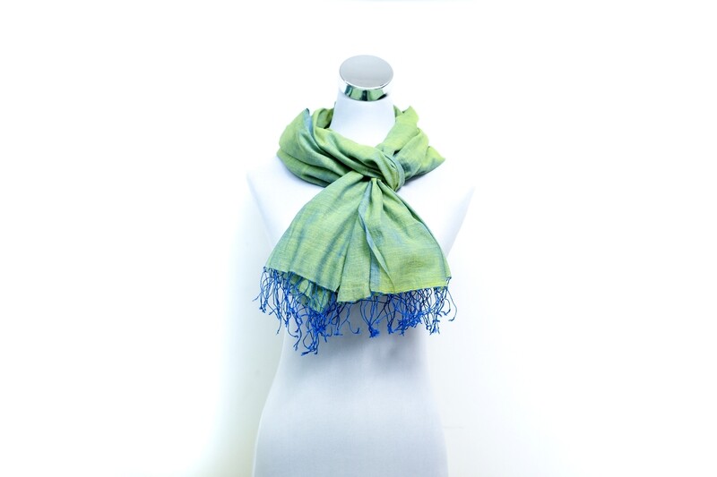 Cotton Handloom Scarf - Silver Tree / Blue &amp; Green Shaded