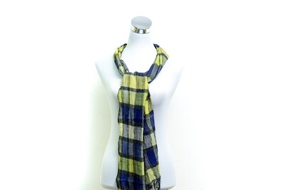Cotton - Wrinkles Handloom Scarf - Blue &amp; Yellow Checked