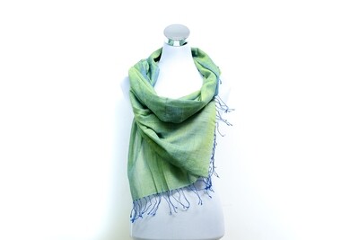 Cotton Handloom Scarf - Silver Tree / Blue &amp; Green Shaded