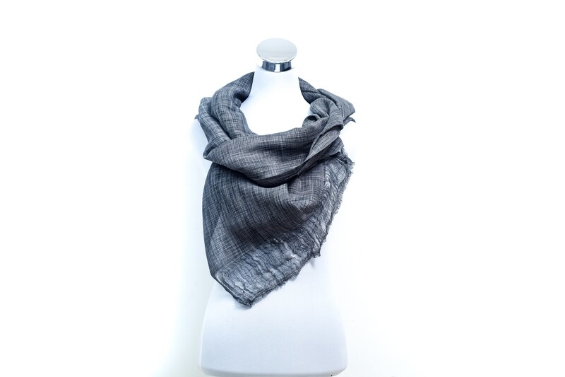 Cotton-Linen Tie &amp; Dye Handloom Scarf - Black &amp; Grey Shaded