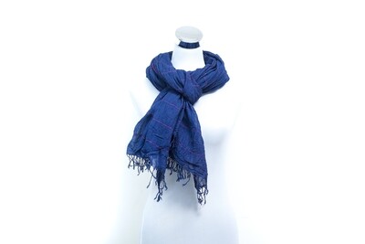 Cotton - Wrinkles Handloom Scarf - Smalt / Royal Blue