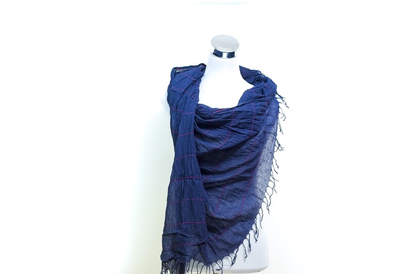 Cotton - Wrinkles Handloom Scarf - Smalt / Royal Blue