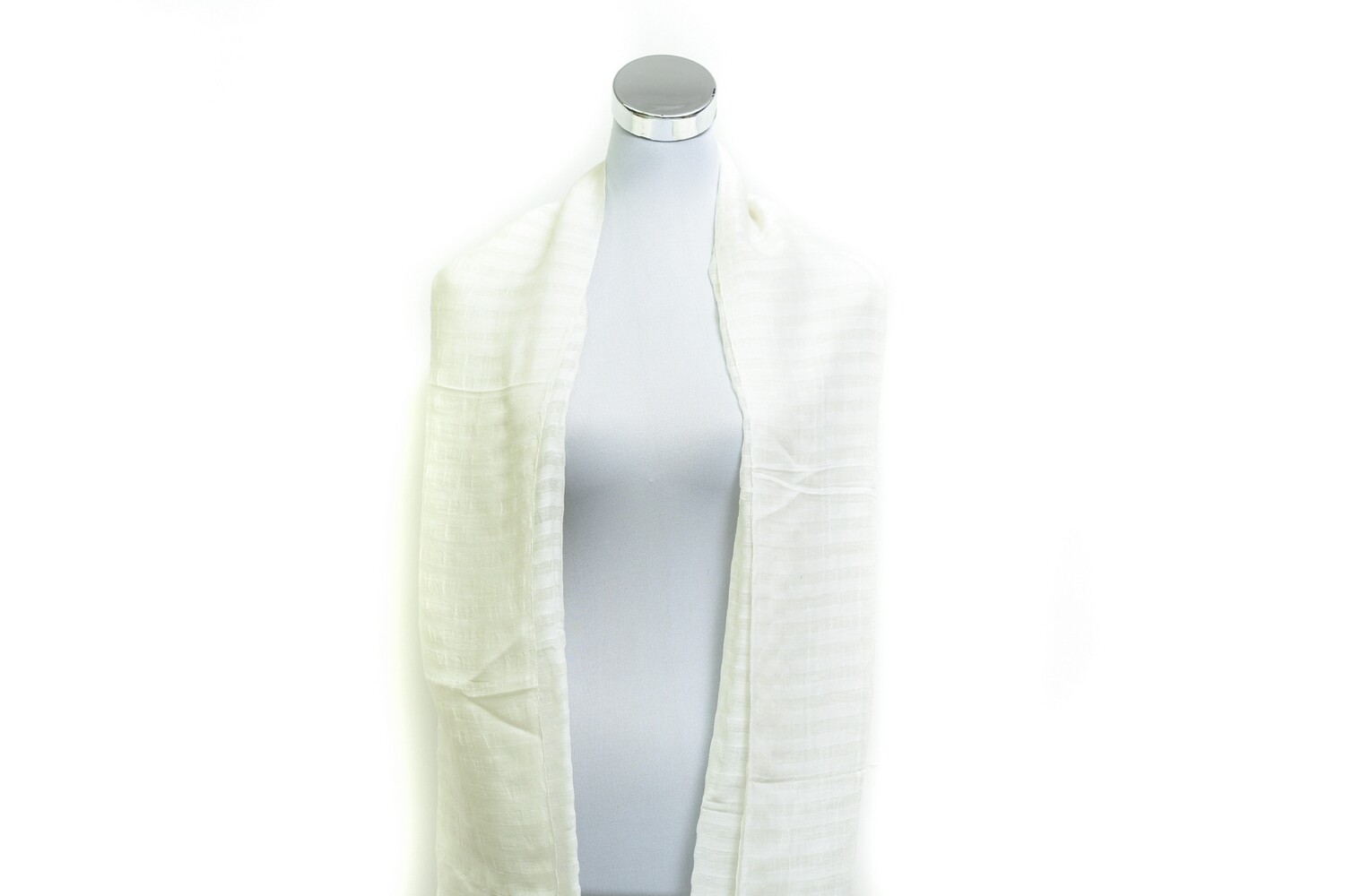 Cotton-Linen -Twill Stripe Handloom Scarf - Aqua Haze &amp; Off White