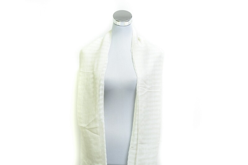 Cotton-Linen -Twill Stripe Handloom Scarf - Aqua Haze &amp; Off White