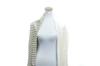 Cotton-Linen - Twill Stripe Handloom Scarf -  Hillary &amp; Off White