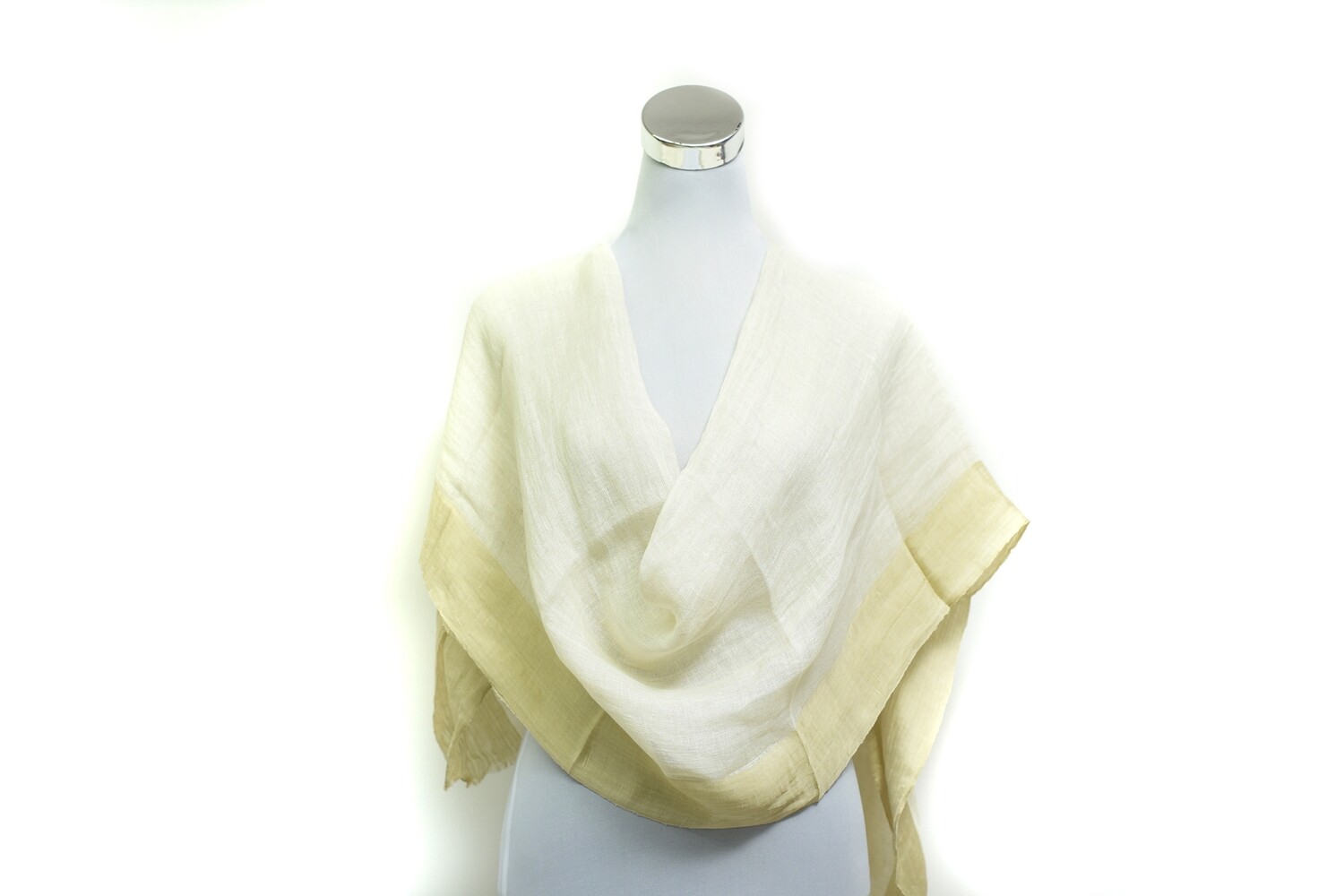 Linen-Border Silk Handloom Scarf - Mint Julep &amp; Catskill White