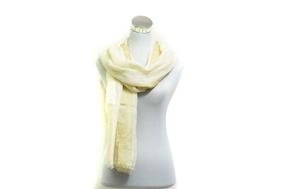 Linen-Border Silk Handloom Scarf - Mint Julep &amp; Catskill White