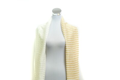 Cotton-Linen - Twill Stripe Handloom Scarf - Straw &amp; Off White