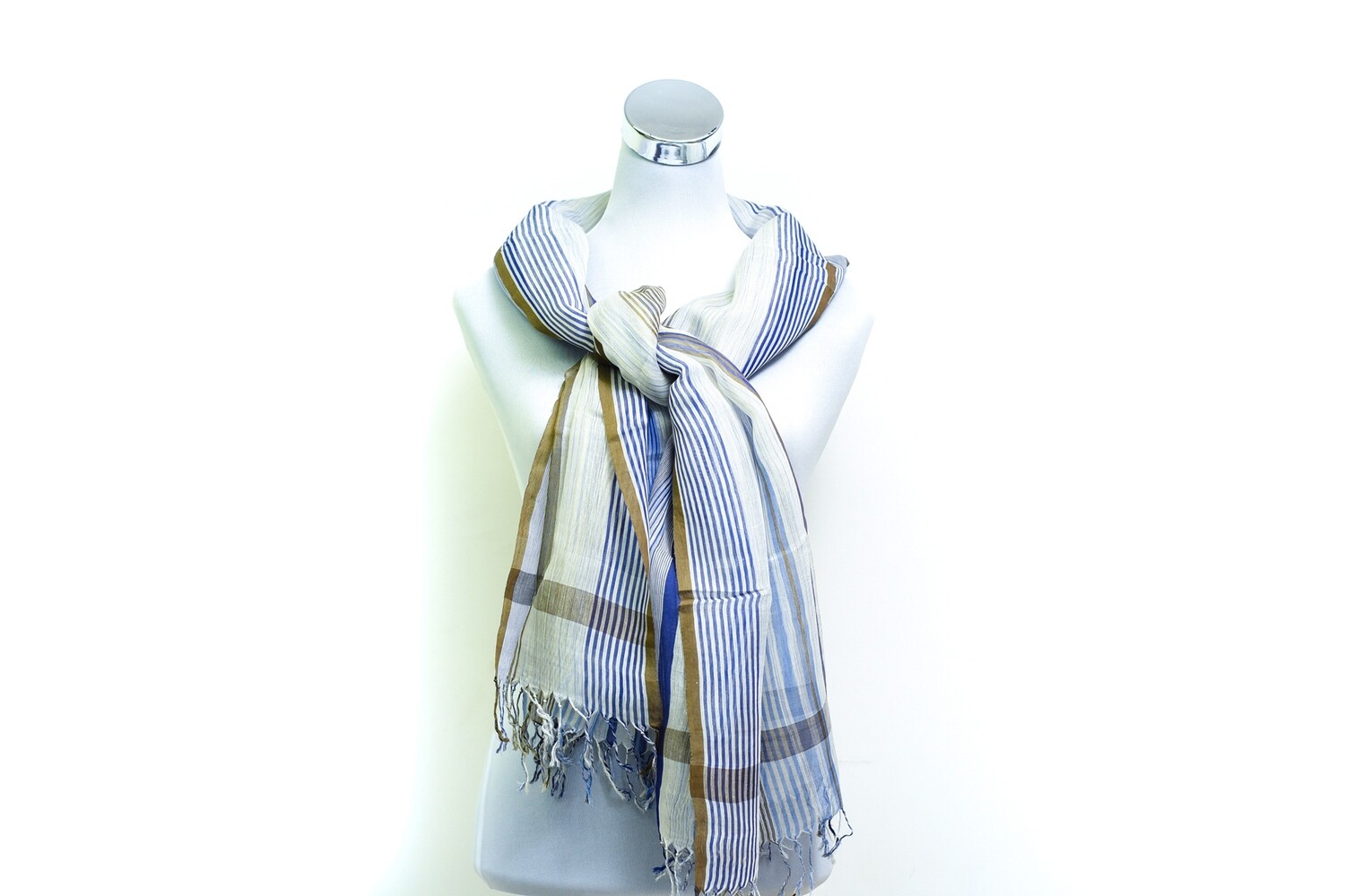 Cotton-Organza Silk - Warp Stripe Handloom Scarf - Multicolour