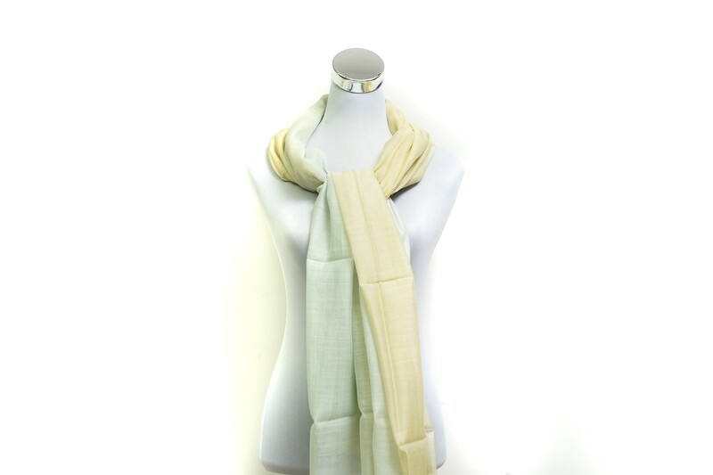 Organza Silk-Cotton-Tie &amp; Dye Handloom Scarf -Green Tinge &amp; Cream