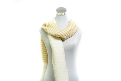 Cotton-Linen - Twill Stripe Handloom Scarf - Straw &amp; Off White