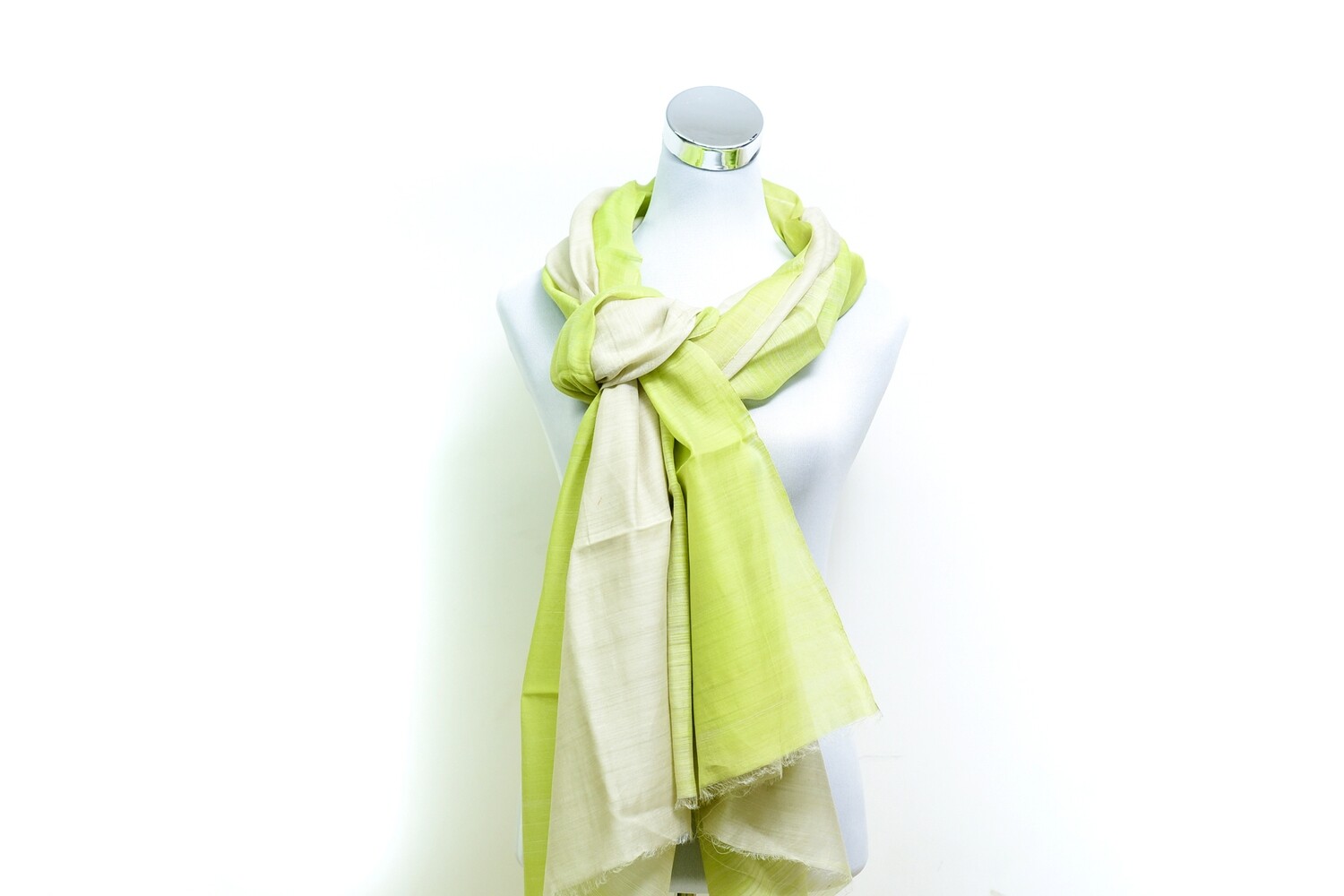 Organza Silk-Cotton -Tie &amp; Dye Handloom Scarf - Green &amp; Cream
