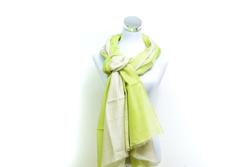Organza Silk-Cotton -Tie &amp; Dye Handloom Scarf - Green &amp; Cream