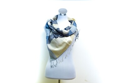 Silk-Cotton Handloom Scarf - Cream &amp; Blue Striped