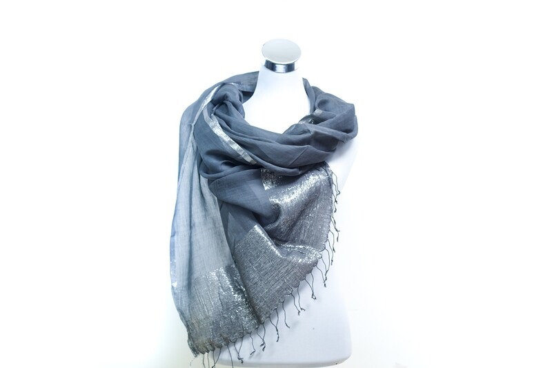 Cotton-Organza-Rolex Handloom Scarf - Waikawa Grey / Grey