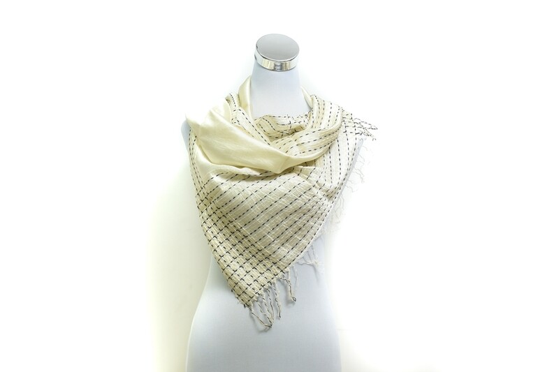 Organza-Silk-Cotton  Kantha Stitch Handloom Scarf - Wheatfield