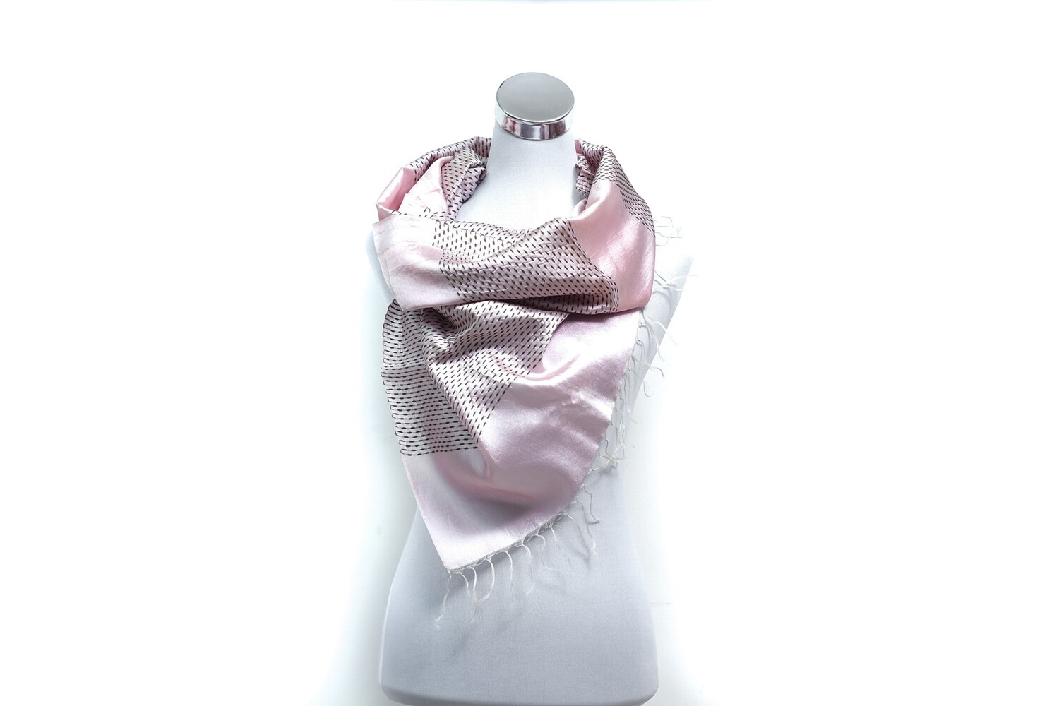 Organza-Silk-Cotton  Kantha Stitch Handloom Scarf - Baby Pink