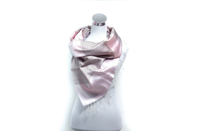 Organza-Silk-Cotton  Kantha Stitch Handloom Scarf - Baby Pink