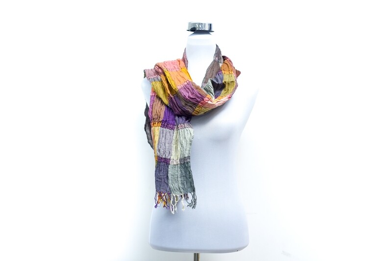 Cotton-Organza Silk-Rolex -  Wrinkles Handloom Scarf - Multicolor