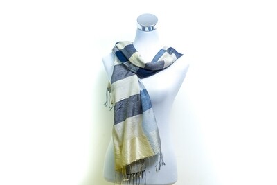 Silk-Cotton Handloom Scarf - Cream &amp; Blue Striped