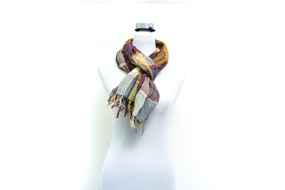 Cotton-Organza Silk-Rolex -  Wrinkles Handloom Scarf - Multicolor