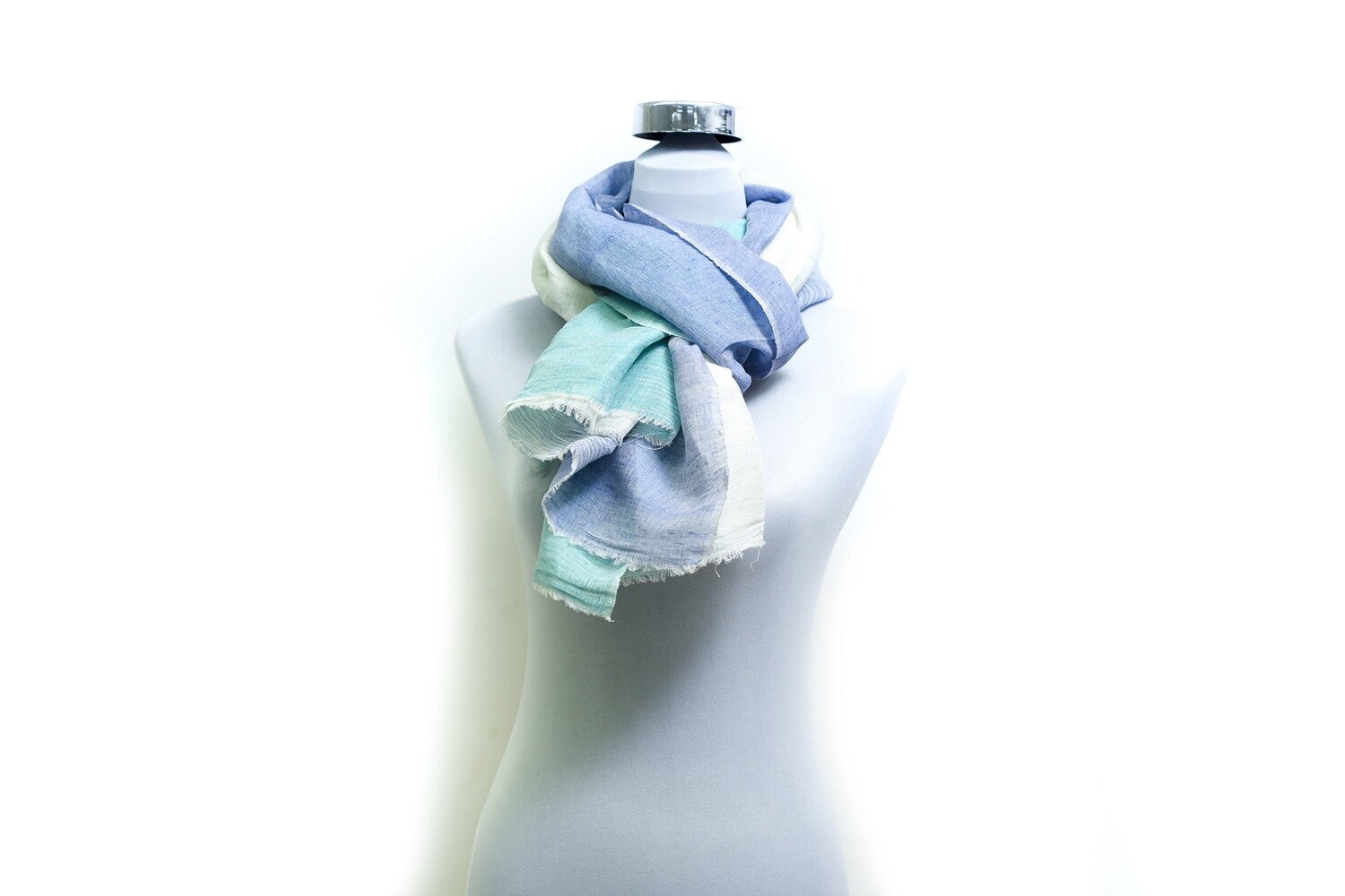 Cotton-Linen Tie&amp;Dye Handloom Scarf-Spray  Mariner &amp; Cosmic Latte