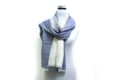 Cotton-Linen  Tie &amp; Dye Handloom Scarf - Mariner &amp; Cosmic Latte