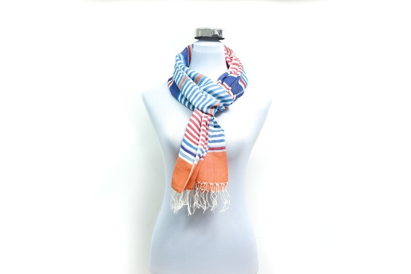 Cotton - Weft Stripe Handloom Scarf - Multicolor Striped