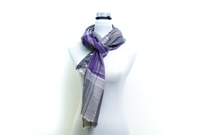 Cotton-Twill Handloom Scarf - Violet &amp; Grey Checked