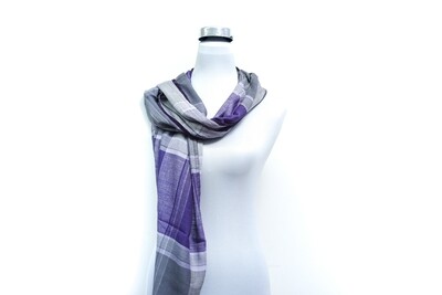 Cotton-Twill Handloom Scarf - Violet &amp; Grey Checked