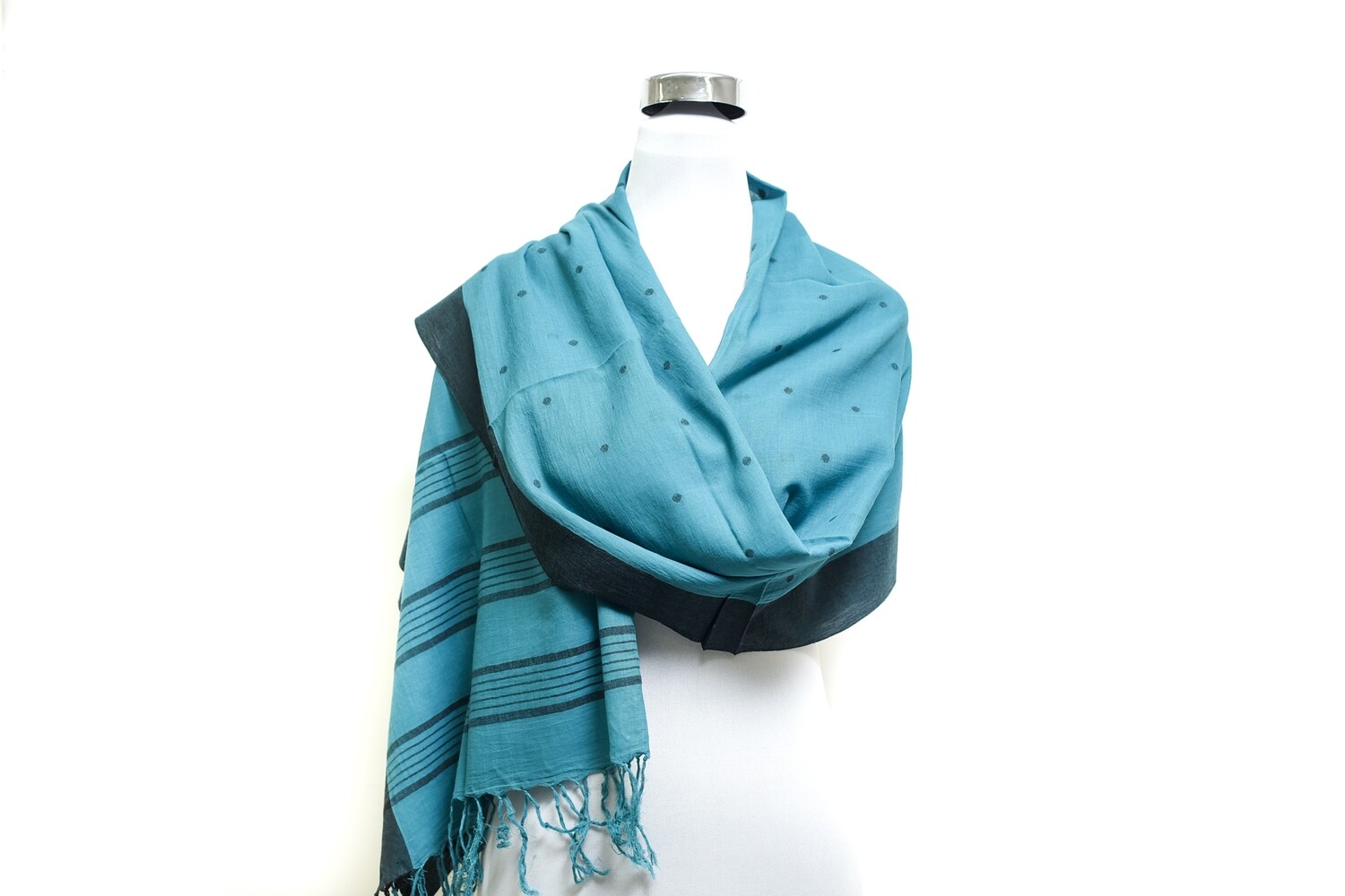 Cotton Handloom Jacquard Buti Scarf - Medium Turquoise