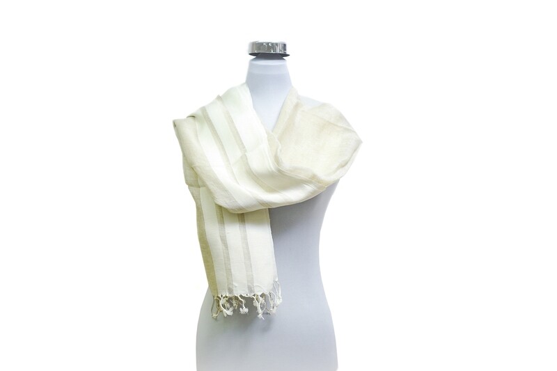 Linen-Cotton Handloom Scarf - Feta / Offwhite