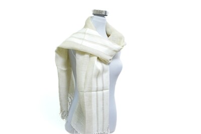 Linen-Cotton Handloom Scarf - Feta / Offwhite