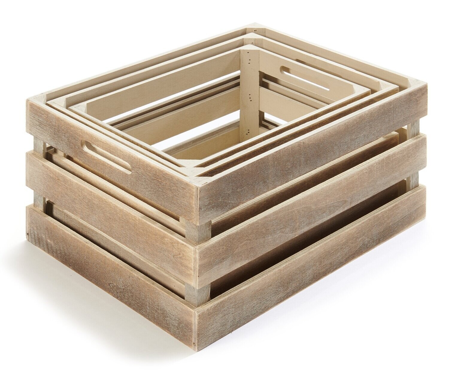 Set of 3 Wood Storage Crates - Weathered Brown
