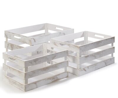 Set of 3 Wood Storage Crates - Weathered Grey