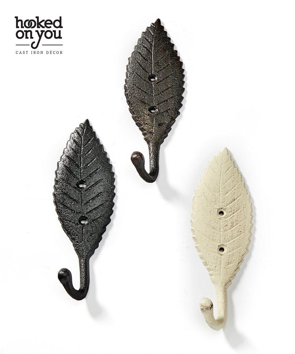 Cast Iron Leaf Hook, 3 Assorted colors