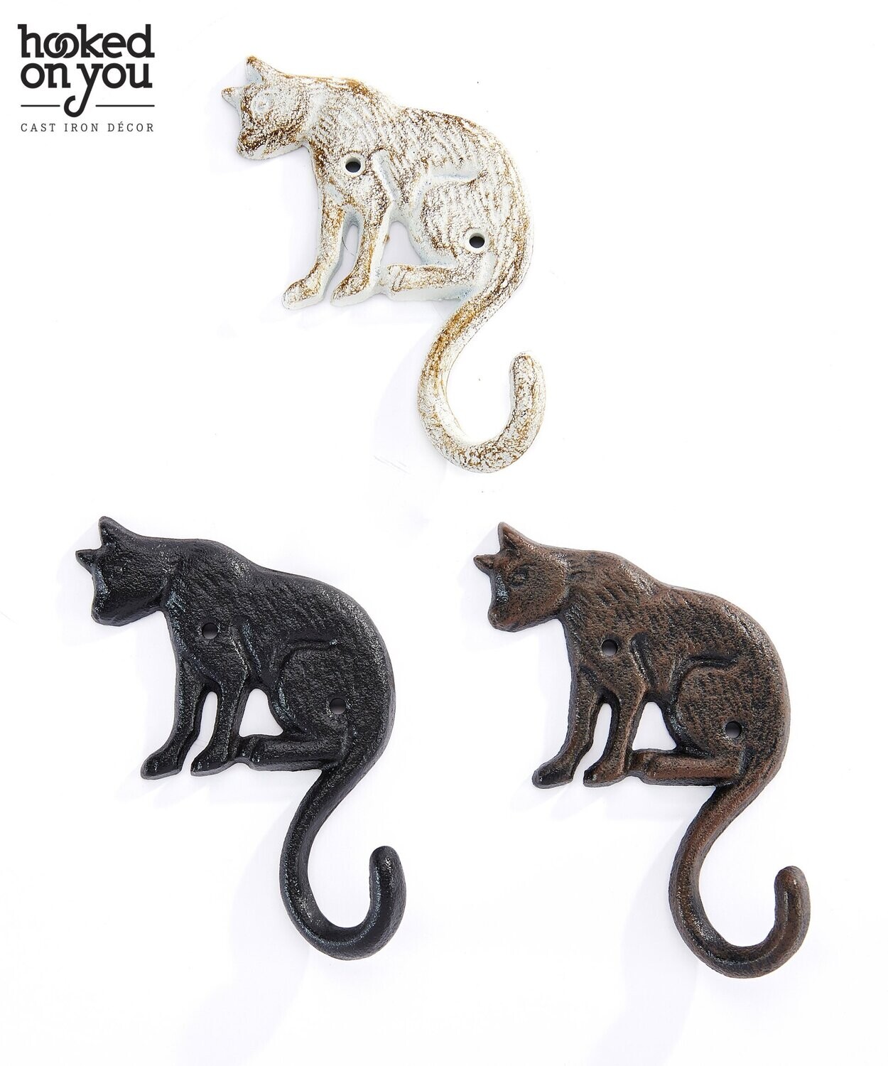 Cast Iron Cat Hook, 3 Assorted