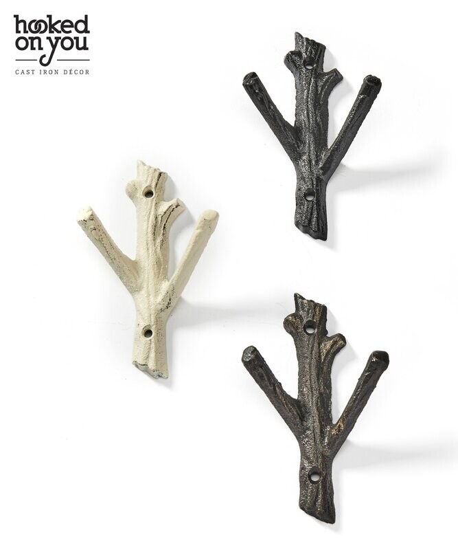 Cast Iron Branch Hooks, 3 Assorted